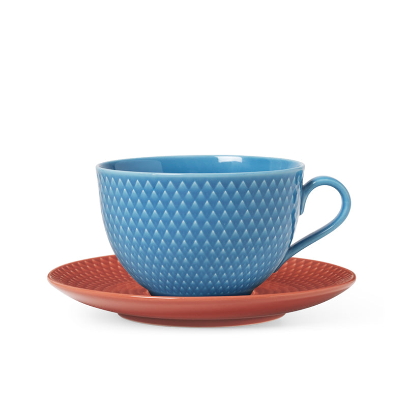 LYNGBY PORCELÆN RHOMBE COLOR, TEKOP M. UNDERKOP, BLÅ/TERRACOTTA